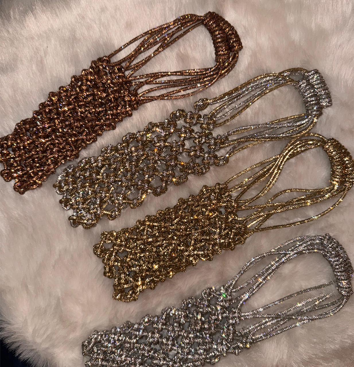 Silver Gold Crystal Fringe Knot Bag